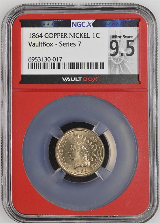 1864 Copper Nickel Indian Head Cent NGCX Mint State 9.5 Front