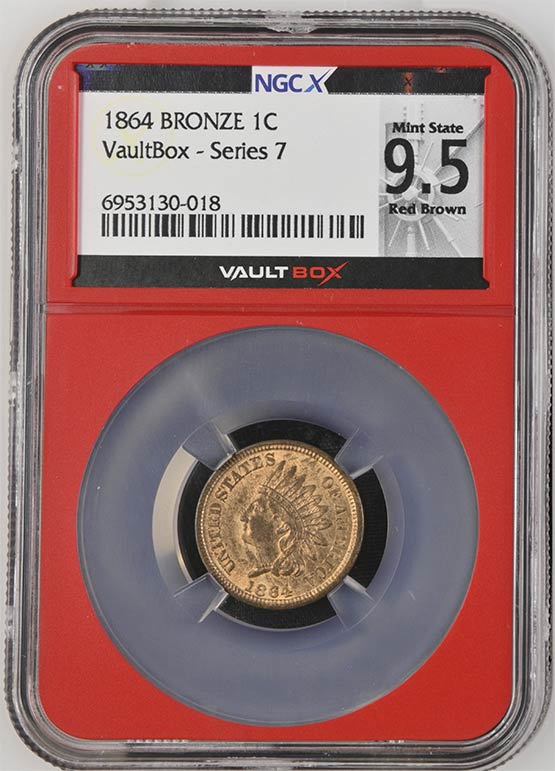1864 Bronze Indian Head Cent NGCX Mint State 9.5 Red Brown Front