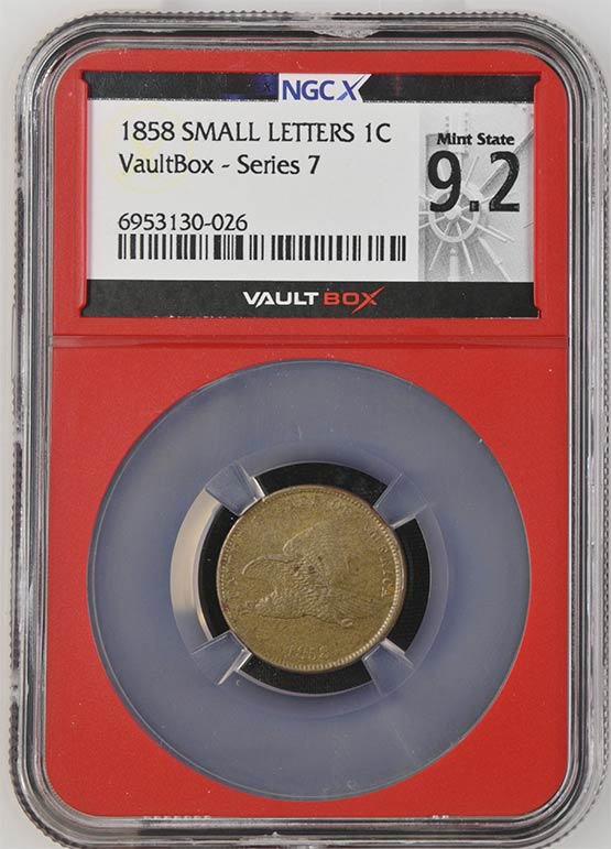 1858 Small Letters Flying Eagle Cent NGCX Mint State 9.2 Front