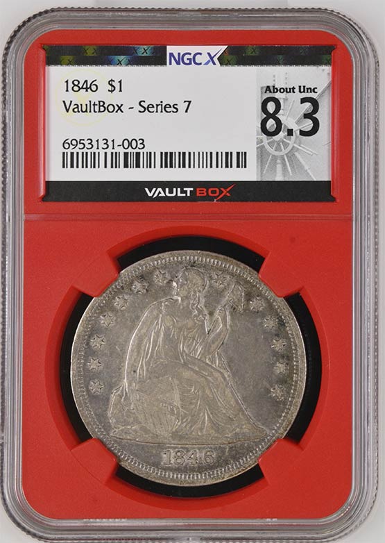 1846 $1 Seated Liberty Silver Dollar NGCX About Uncirculated 8.3 Front