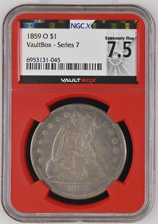1859-O $1 Seated Liberty Dollar NGCX Extremely Fine 7.5 Front