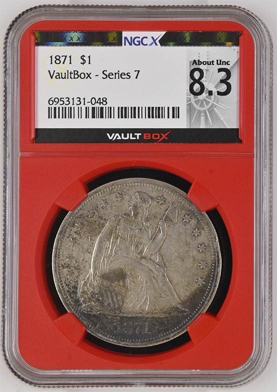 1871 $1 Seated Liberty Silver Dollar NGCX About Uncirculated 8.3 Front