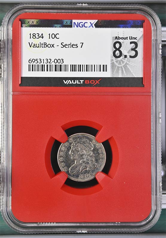 1834 Capped Bust Dime NGCX About Uncirculated 8.3 Front