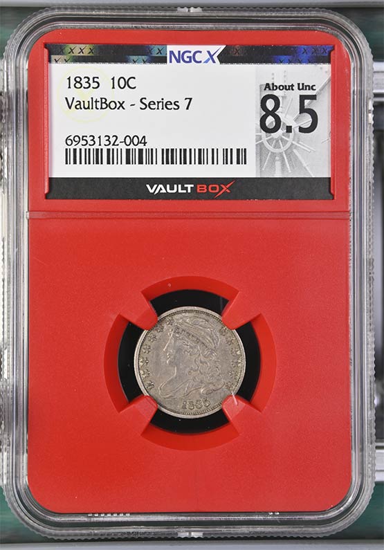 1835 Capped Bust Dime NGCX About Uncirculated 8.5 Front
