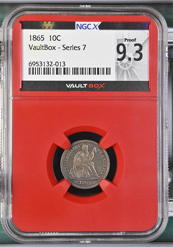 1865 Seated Liberty Dime NGCX Proof 9.3 Front