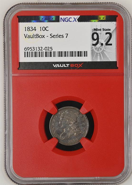 1834 Capped Bust Dime NGCX Mint State 9.2 Front
