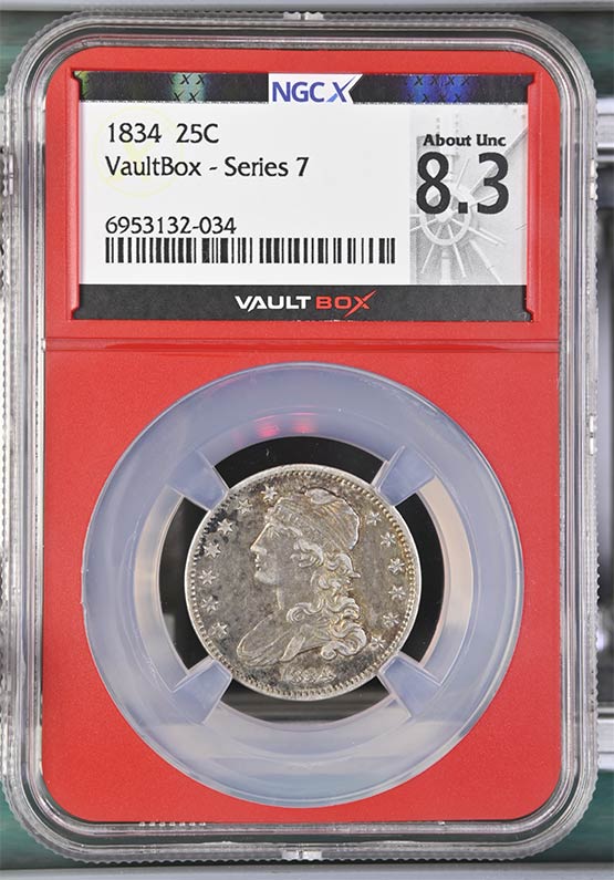 1834 Capped Bust Quarter NGCX About Uncirculated 8.3 Front