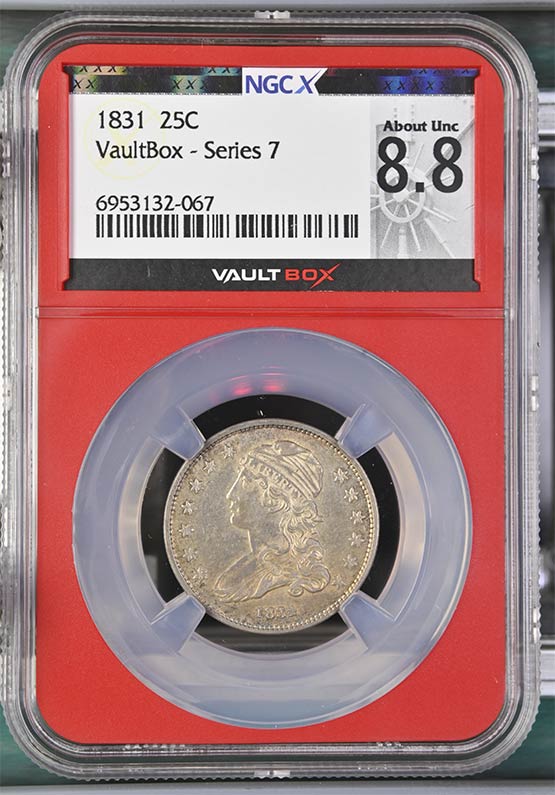 1831 Capped Bust Quarter NGCX About Uncirculated 8.8 Front