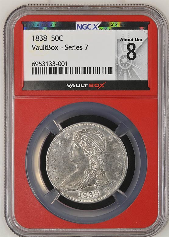 1838 Capped Bust Half Dollar NGCX About Uncirculated 8 Front
