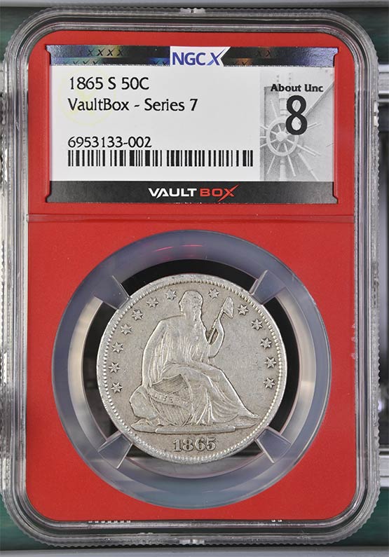 1865-S Liberty Seated Half Dollar NGCX About Uncirculated 8 Front