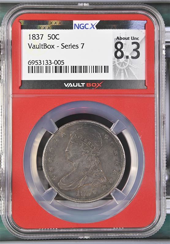 1837 Capped Bust Half Dollar NGCX About Uncirculated 8.3 Front