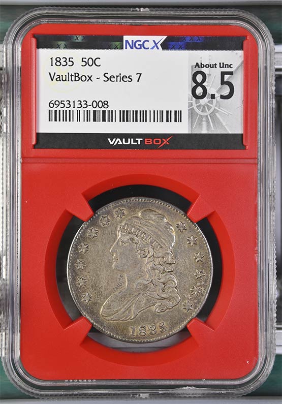 1835 Capped Bust Half Dollar NGCX About Uncirculated 8.5 Front