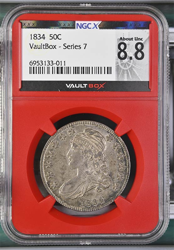 1834 Capped Bust Half Dollar NGCX About Uncirculated 8.8 Front