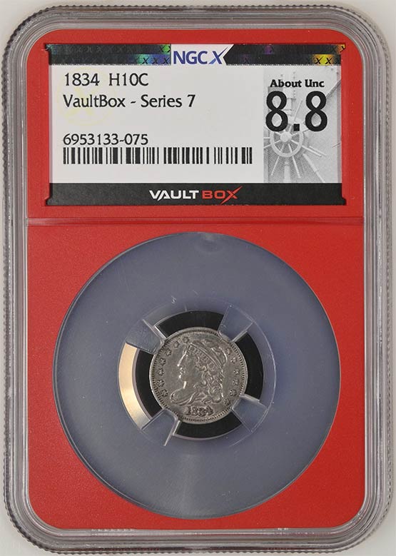 1834 Capped Bust Half Dime NGCX About Uncirculated 8.8 Front