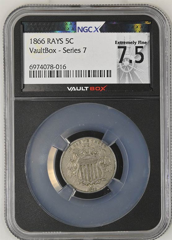 1866 Rays Shield Nickel NGCX Extremely Fine 7.5 Front