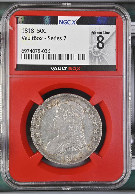 1818 Capped Bust Half Dollar NGCX About Uncirculated 8 Front