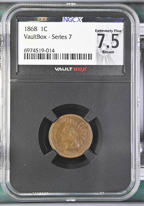 1868 Indian Head Cent NGCX Extremely Fine 7.5 Brown Front