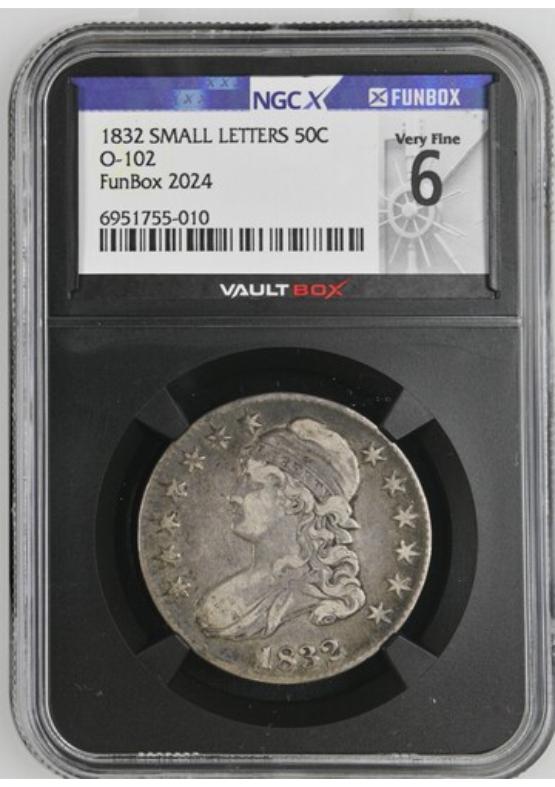 1832 SMALL LETTERS O-102 50C NGCX VERY FINE 6 FRONT