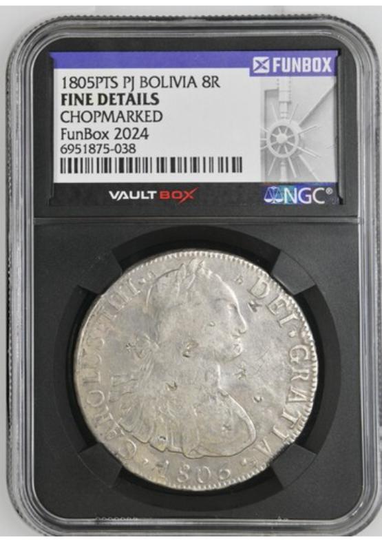 1805PTS PJ BOLIVIA 8R NGC FINE DETAILS CHOPMARKED FRONT