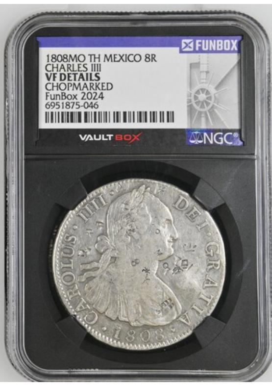 1808MO TH MEXICO CHARLES IIII 8R NGC VF DETAILS CHOPMARKED FRONT