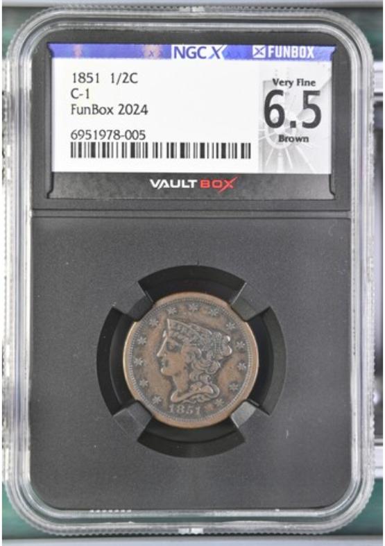 1851 C-1 1/2C NGCX VERY FINE 6.5 BROWN FRONT