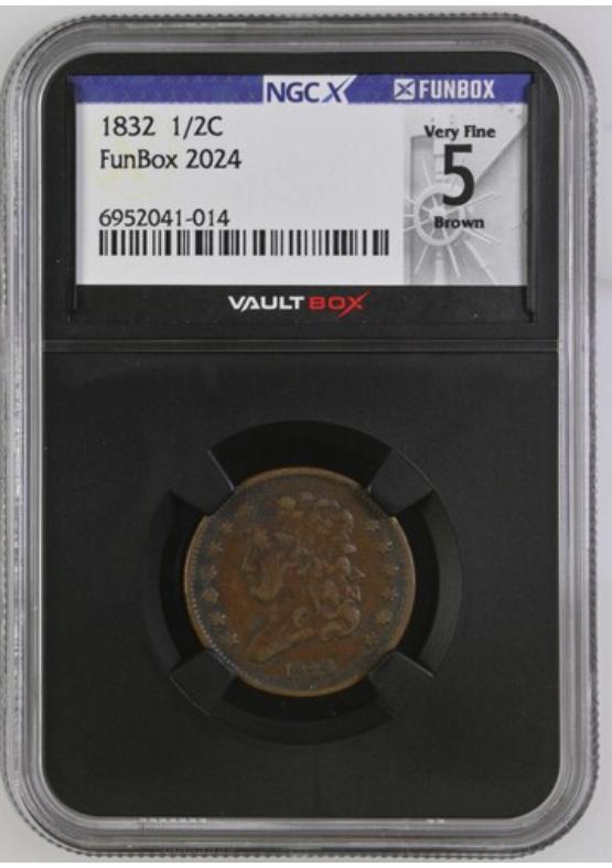 1832 1/2C NGCX VERY FINE 5 BROWN FRONT