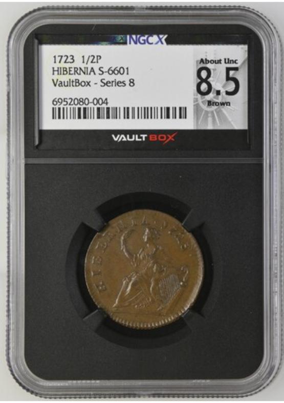 1723 HIBERNIA S-6601 1/2P NGCX ABOUT UNCIRCULATED 8.5 BROWN Series 8 Front