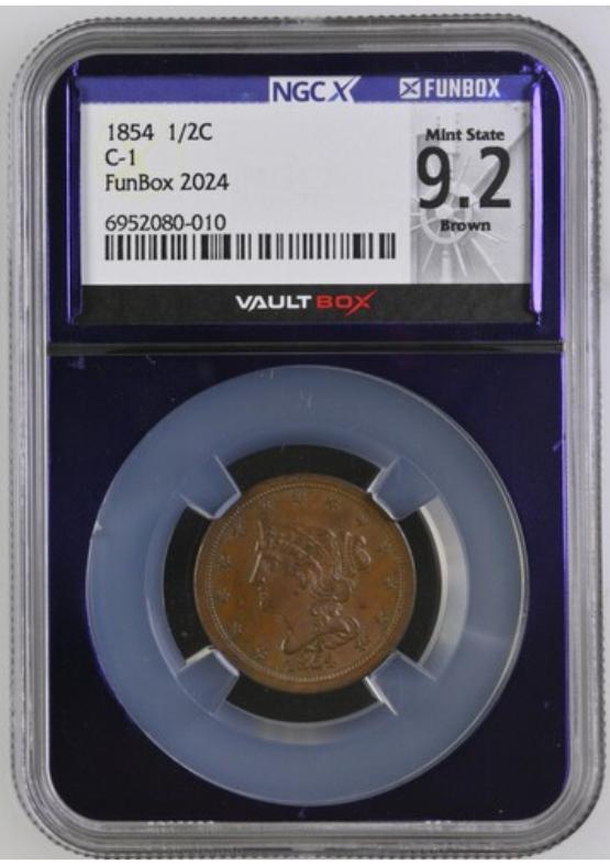1854 C-1 1/2C NGCX MINT STATE 9.2 BROWN FRONT