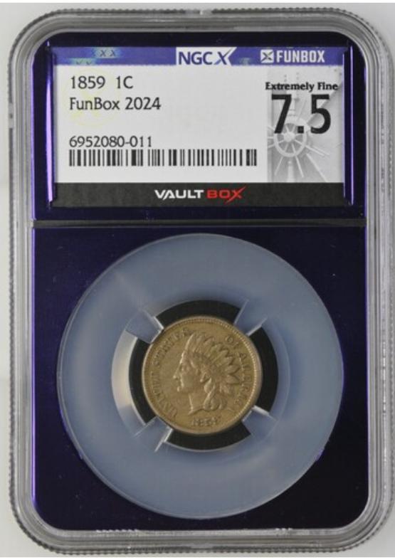 1859 1C NGCX EXTREMELY FINE 7.5 FRONT