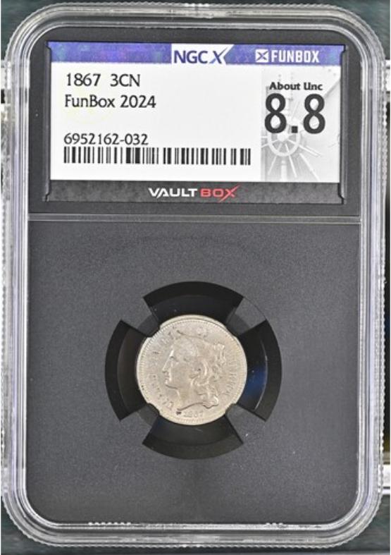 1867 3CN NGCX ABOUT UNC 8.8 FRONT