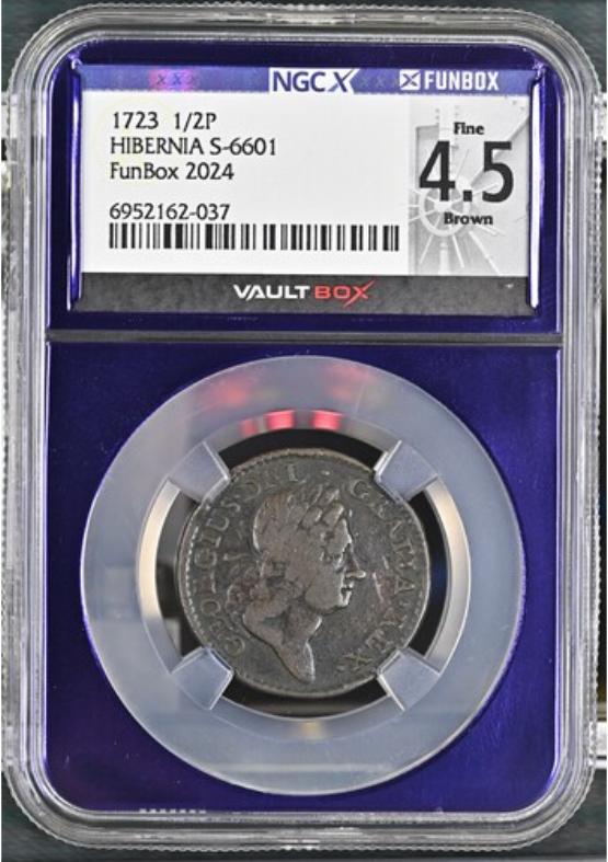 1723 HIBERNIA S-6601 1/2P NGCX FINE 4.5 BROWN FRONT