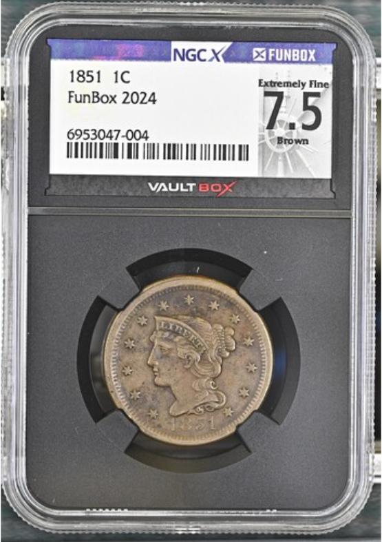 1851 1C NGCX EXTREMELY FINE 7.5 BROWN FRONT