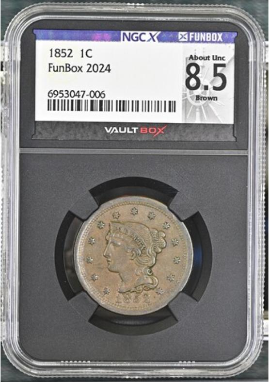 1852 1C NGCX ABOUT UNC 8.5 BROWN FRONT
