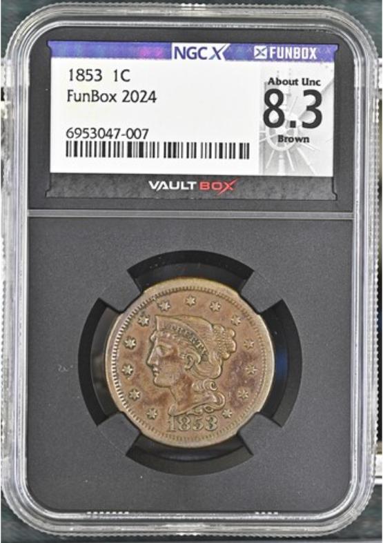 1853 1C NGCX ABOUT UNC 8.3 BROWN FRONT