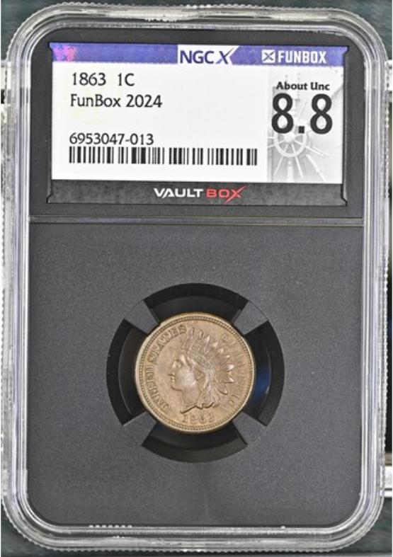 1863 1C NGCX ABOUT UNC 8.8 FRONT