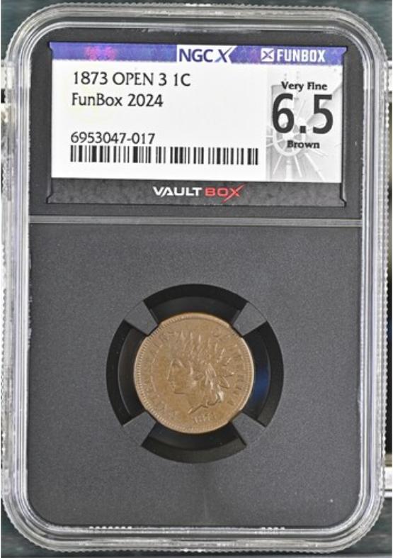 1873 OPEN 3 1C NGCX VERY FINE 6.5 BROWN FRONT