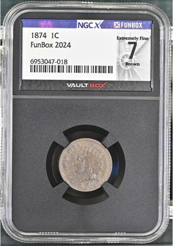 1874 1C NGCX EXTREMELY FINE 7 BROWN FRONT
