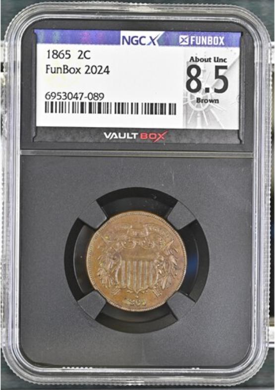 1865 2C NGCX ABOUT UNC 8.5 BROWN FRONT