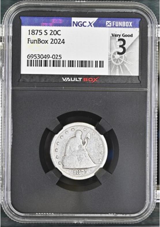1875-S 20C NGCX VERY GOOD 3 FRONT