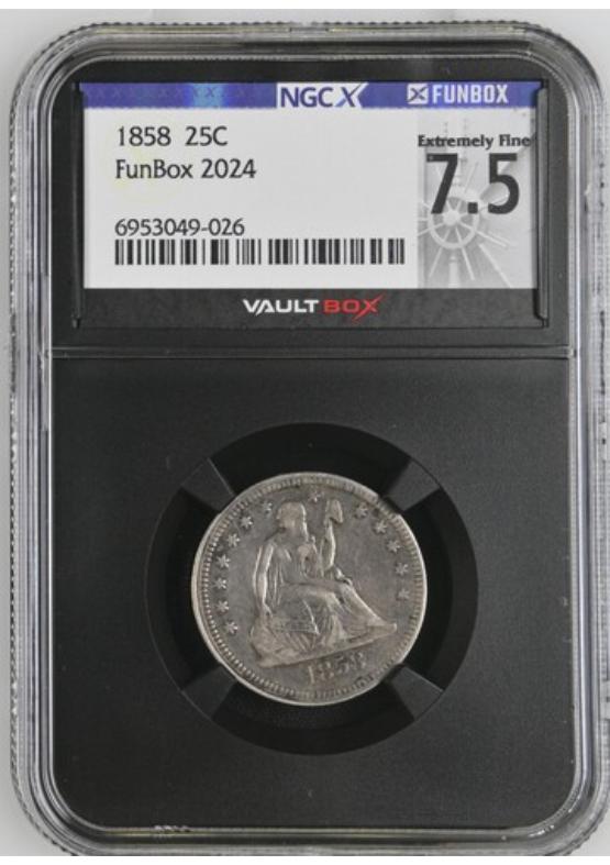 1858 25C NGCX EXTREMELY FINE 7.5 FRONT