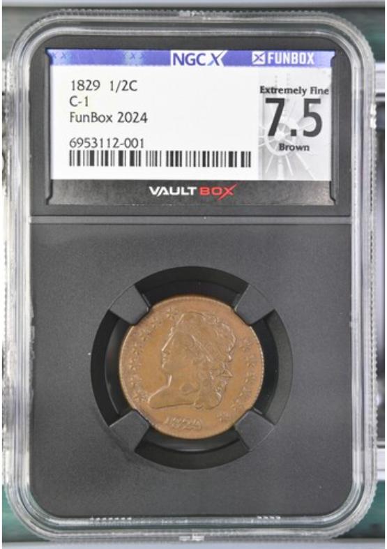 1829 C-1 1/2C NGCX EXTREMELY FINE 7.5 BROWN FRONT