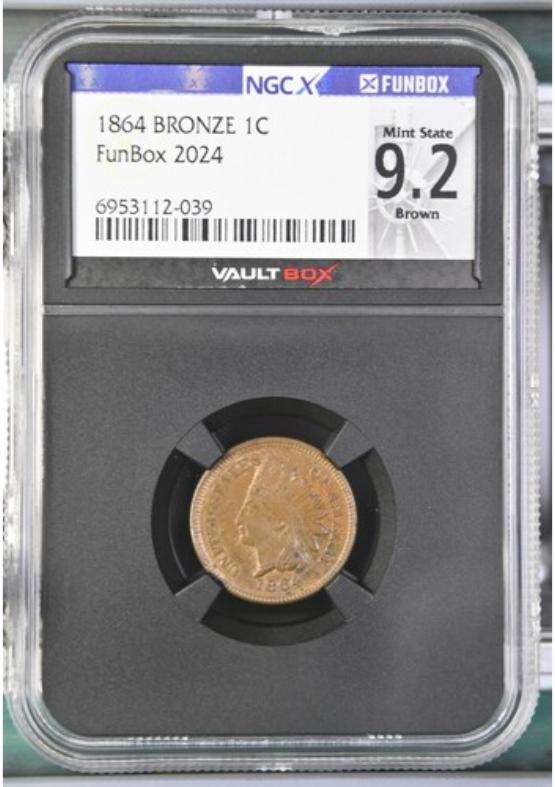 1864 BRONZE 1C NGCX MINT STATE 9.2 BROWN FRONT
