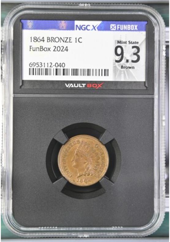 1864 BRONZE 1C NGCX MINT STATE 9.3 BROWN FRONT