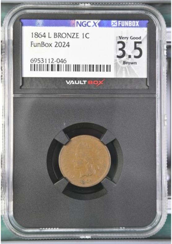 1864-L BRONZE 1C NGCX VERY GOOD 3.5 BROWN FRONT
