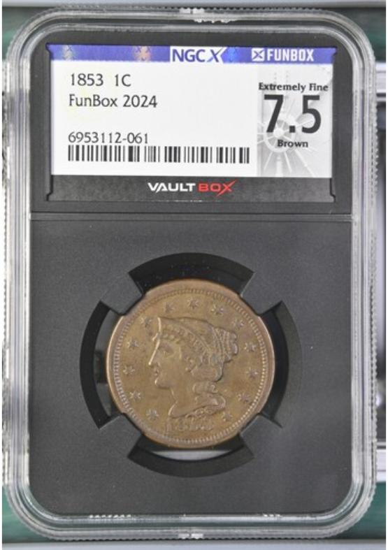 1853 1C NGCX EXTREMELY FINE 7.5 BROWN FRONT