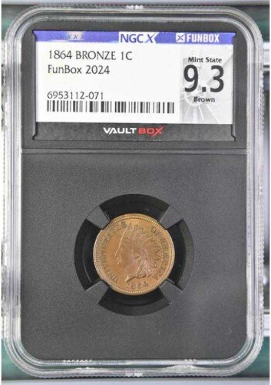 1864 BRONZE 1C NGCX MINT STATE 9.3 BROWN FRONT