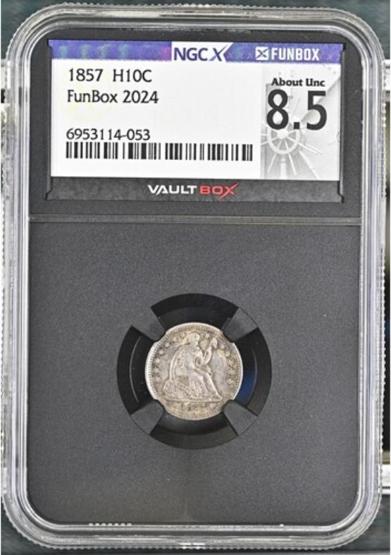 1857 H10C NGCX ABOUT UNC 8.5 FRONT