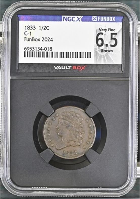 1833 C-1 1/2C NGCX VERY FINE 6.5 BROWN FRONT