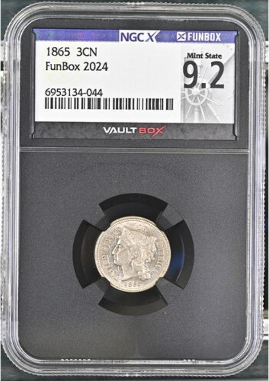 1865 3CN NGCX MINT STATE 9.2 FRONT