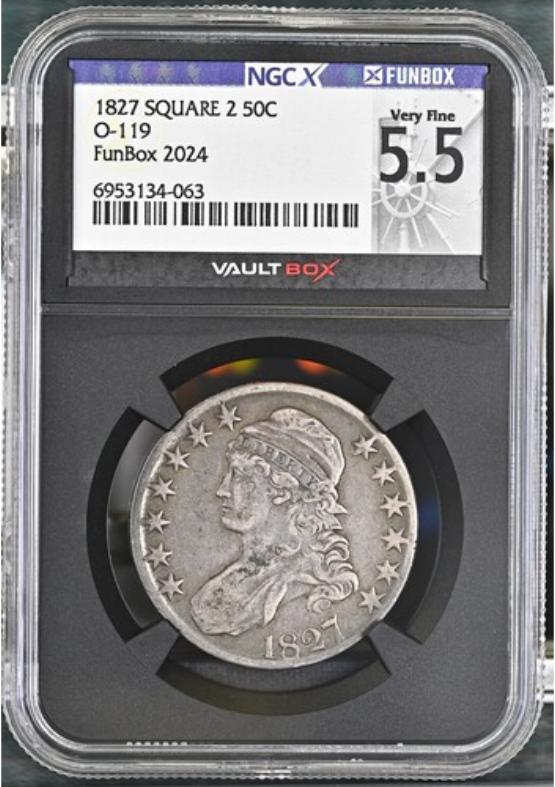 1827 SQUARE 2 O-119 50C NGCX VERY FINE 5.5 FRONT